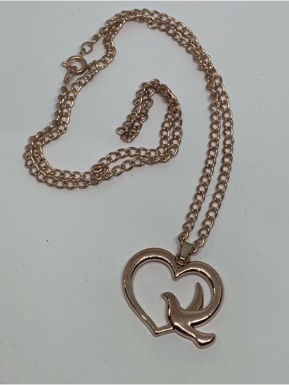 Rose Gold Tone Heart & Dove Pendant Necklace